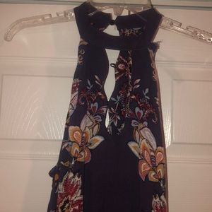 Halter neck cold shoulder purple floral dress